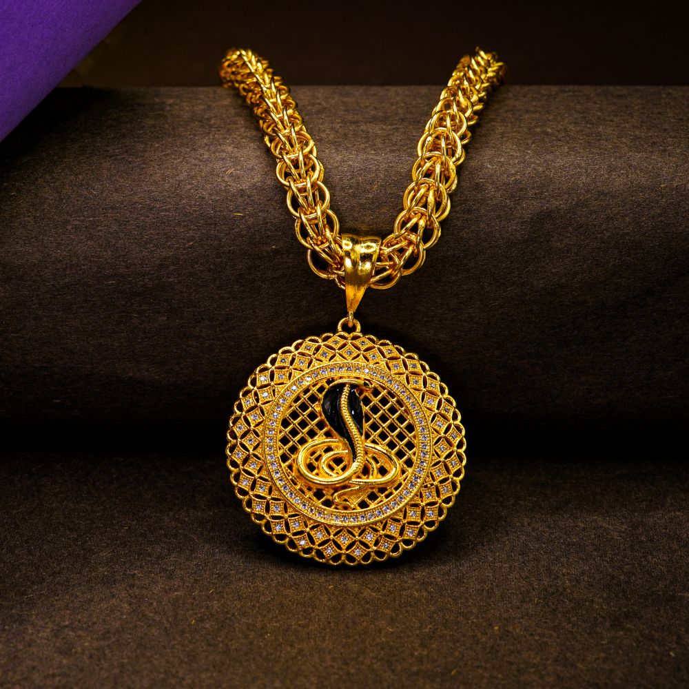 Goga Maharaj Logo Gold Plated Pendant with Diamond Circle Shape - Premium Quality Locket For Men -02